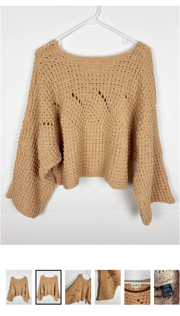 Pol Sweater Dolman Flare Sleeve Beige Knit Cropped Size Small - Image 2