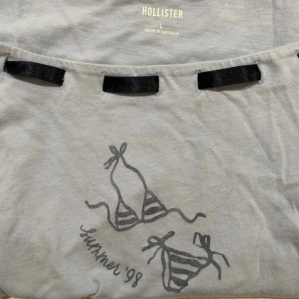 Hollister Size L Blue Ribbon Lace Up Baby Tee Summer 98 Y2K Coquette - Image 4