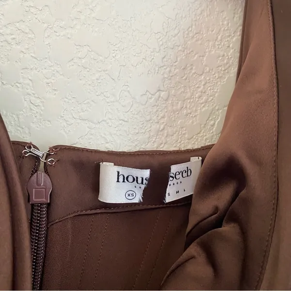 House of CB Faye Satin Pleated Midi Dress Size XS brown‎ $269 NWOT - Image 11
