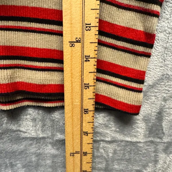 2274 | Brandy Melville Santana Striped Ribbed Crop Top Red Tan Long Sleeve OS - Image 6