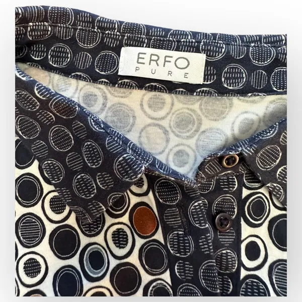 Erfo Pure Cotton Navy Blue Polka Dot‎ Button Up Blouse Top Size L - Image 2