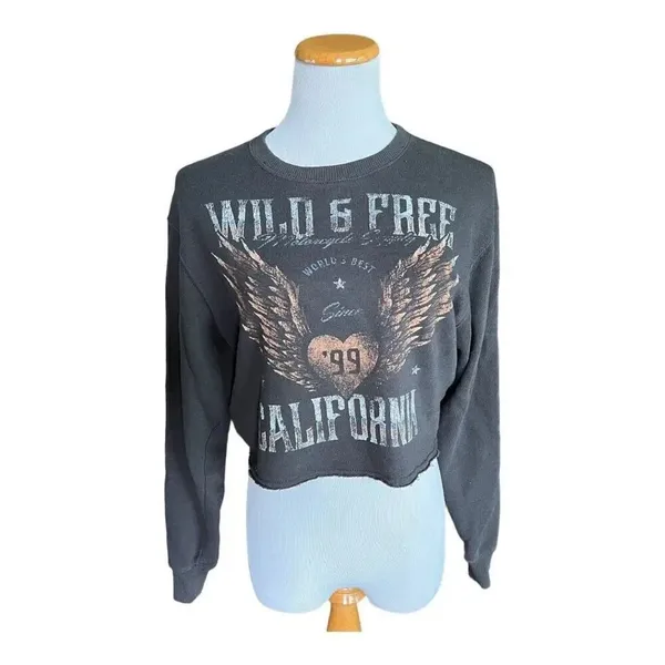 Womens Hollister Graphic Print Wild & Free Cropped Pullover Sweatshirt - Sz XS - Image 3