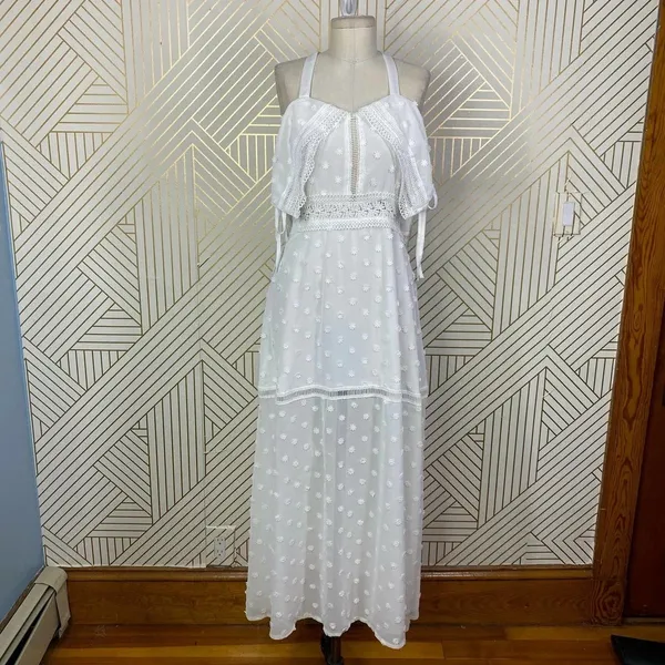 Lioness Cross Back Layered Folk Midaxi Dress in White Boho‎ Size US Small - Image 3