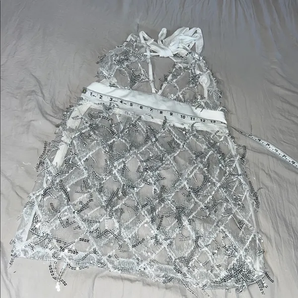 Silver Sequin Fringe‎ Dress Size M - Image 7