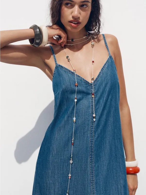 Zara Denim Slip Midi Dress in Blue - Image 3