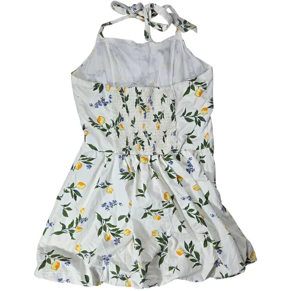 Sim & Sam Lemon Print Cotton Halter Mini Dress White Floral‎ Smocked Back XL - Image 2