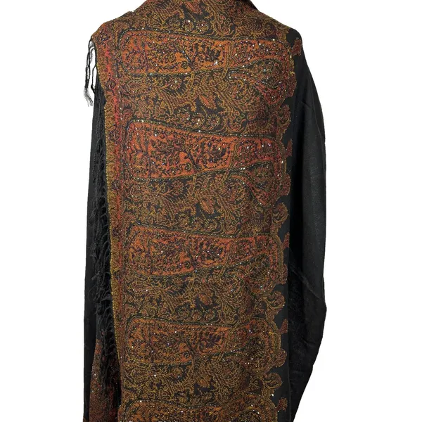 Lg Antique‎ Collectors Club RTM Beaded Shawl Cashmere Silk Blend Global Vintage - Image 3