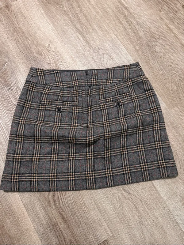 Gap Mini Skirt 2 Schoolgirl Fall Plaid Black Gray Tan Wool Clueless Y2K Buttons - Image 5