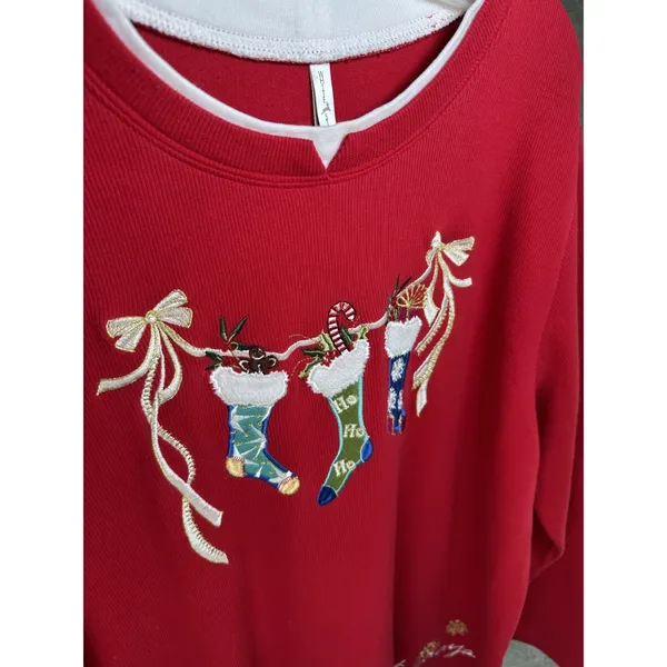 Vintage White Stag XL Sweatshirt Womens Christmas‎ Holiday Stockings Red Top - Image 8