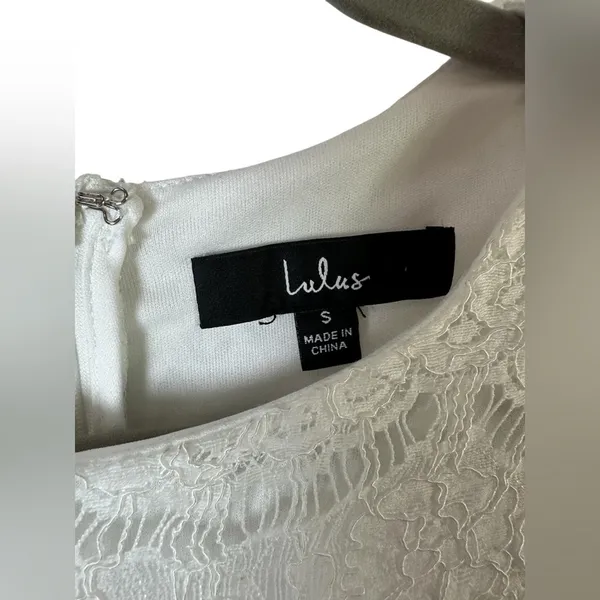 Lulus White Floral Lace Short Sleeve Mini Shift Dress‎ Size Small Bridal - Image 6