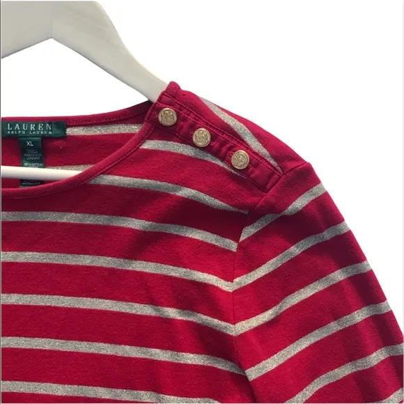 Ralph Lauren Red and Gold Striped Top Size‎ XL - Image 6