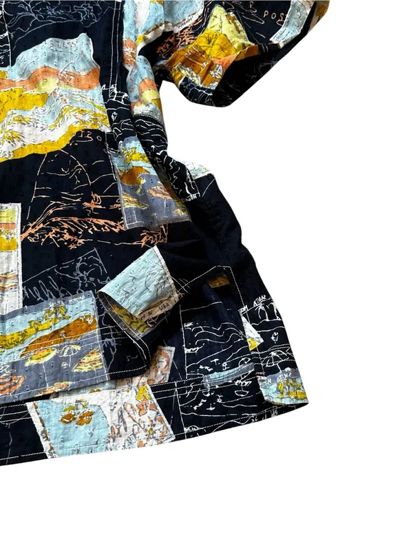 We The Free Love Letters Oversize Button Up Shirt Patchwork Floral Swiss Dot - Image 4