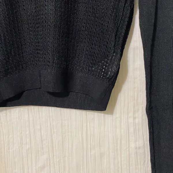 Free People H2O Crew Pullover M Black Sheer Open Knit Mesh Sweater NWT - Image 11