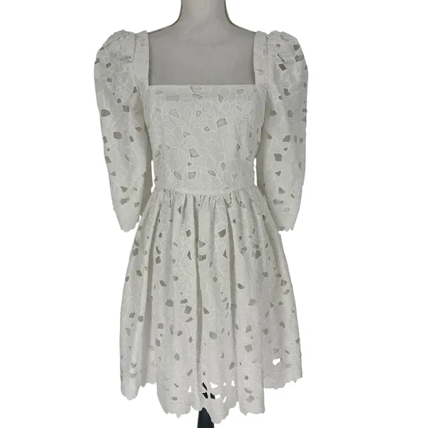 Cara Cara NWT Hart Eyelet Dress Cotton Square Neck‎ Mini Dress Brodererie Size 4 - Image 6