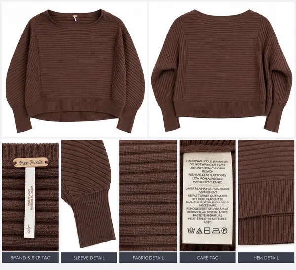 Free People Women’s Large Brown Ribbed Knit Sweater Dolman Balloon Sleeve Boho - Image 2