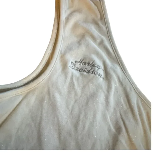 Vintage Harley Davidson One Shoulder Top with Attached Bra - Image 2