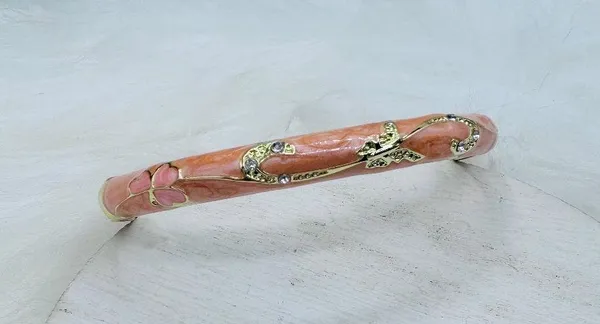 Peachy Pink Flower Enamel Cloisonne Bracelet Bangle - Image 7