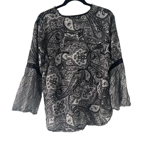 Lauren Ralph Lauren Size XL Black White Paisley Silk‎ Blend Blouse - Image 6