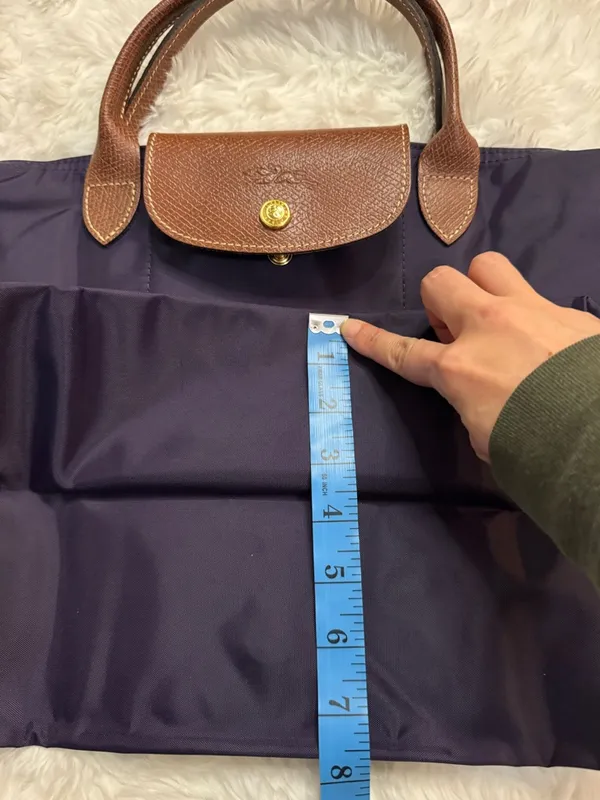 Longchamp Purple Le Pliage Tote with Brown Leather Trim - Image 13