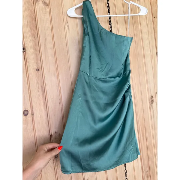Lulus Love Me Tonight Sage Green Satin One-Shoulder Mini Dress Party Cocktail XS - Image 4