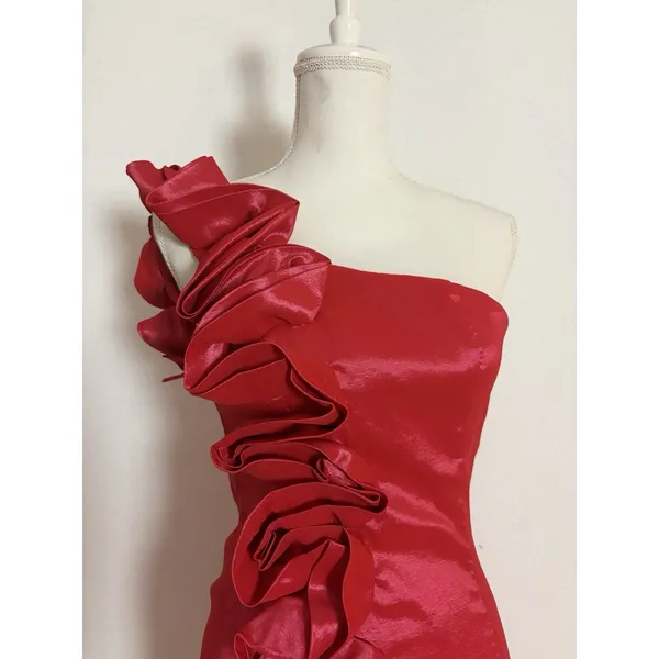 Arden B Dress One Shoulder Womens XS Extra Small Red Orange Rosette Stretch - Image 3