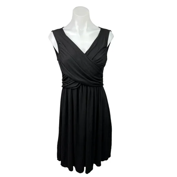 Anthropologie Girls From Savoy Black Faux Wrap Sleeveless Fit Flare Dress Sz XS - Image 2