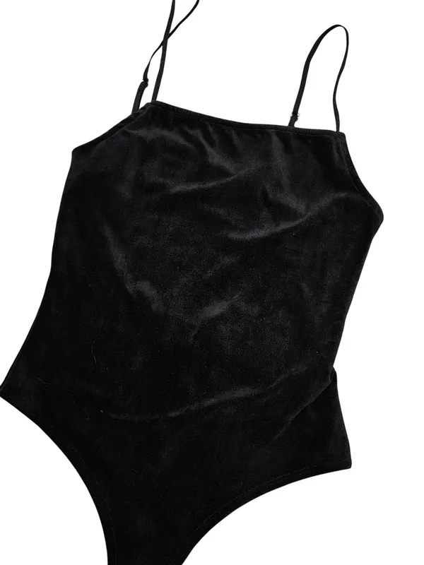 Velvet Black Bodysuit With Adjustable Spaghetti Straps By Forever 21 Size M - Image 4