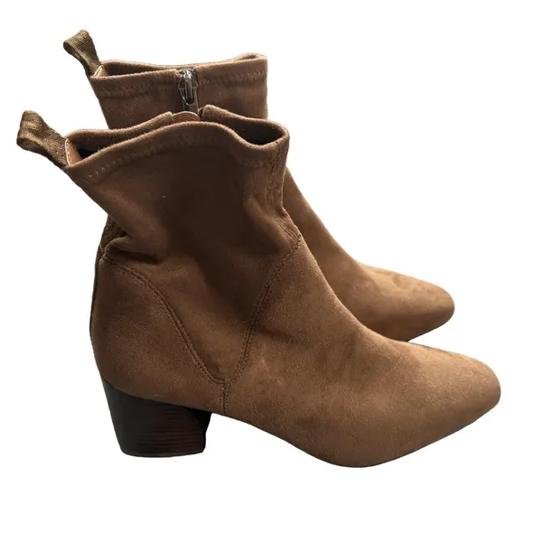 Donald J. Pliner‎ Size 7 Stretch Saddle Suede Brown Boots NWOT - Image 2