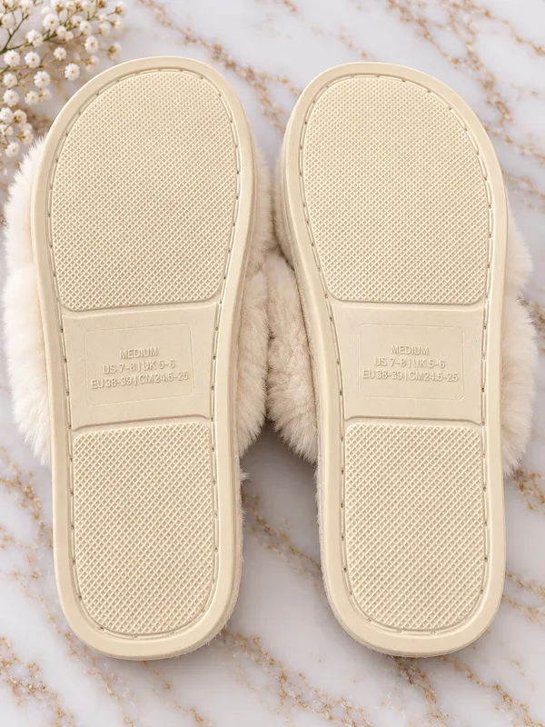 Bride Fuzzy Pearl Rhinestone Slippers – Cream – Size M 7/8 - Image 2