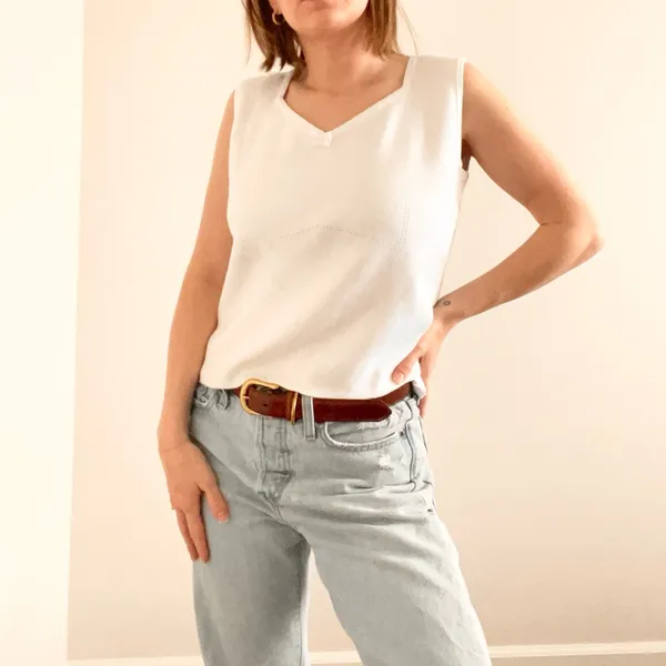Vintage White Knit Sleeveless Top Size M - Image 3