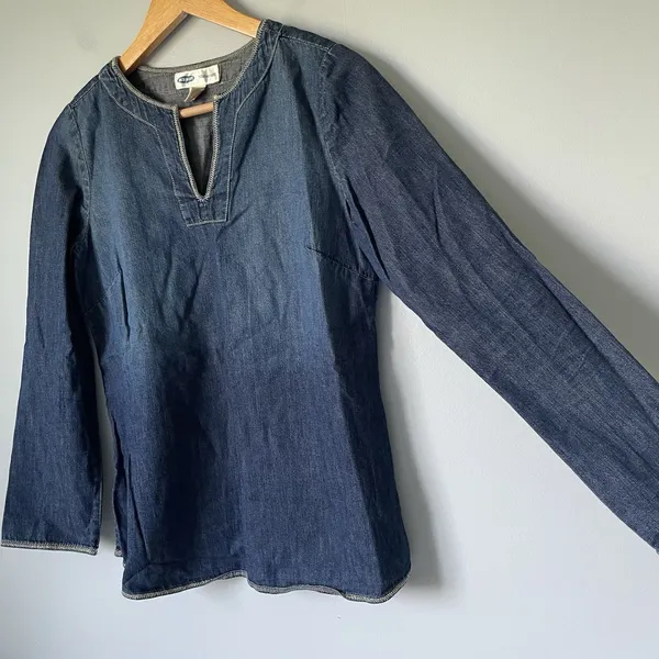 Old Navy Maternity Vintage Denim Blouse Top 100% Cotton Cottagecore Size XS - Image 5