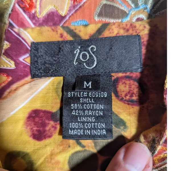 Vtg Y2K Ios Colorful Batik Print Embroidered Lightweight Button Up Jacket Sz M - Image 4