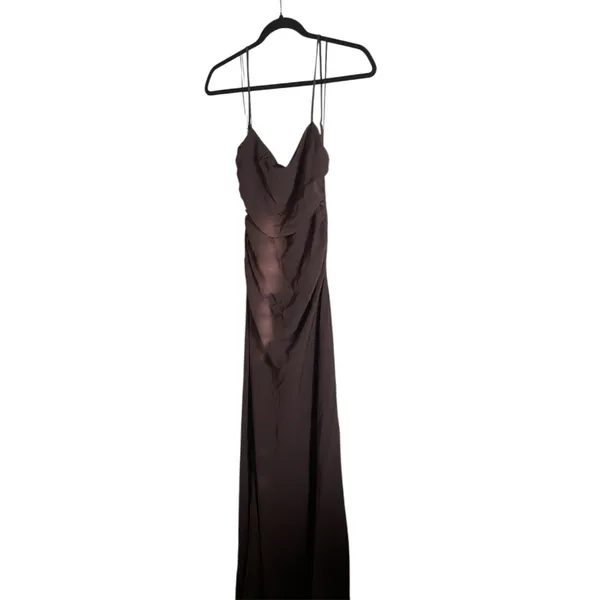 NWT Zara brown open-back maxi dress with back ruching size large - Image 4