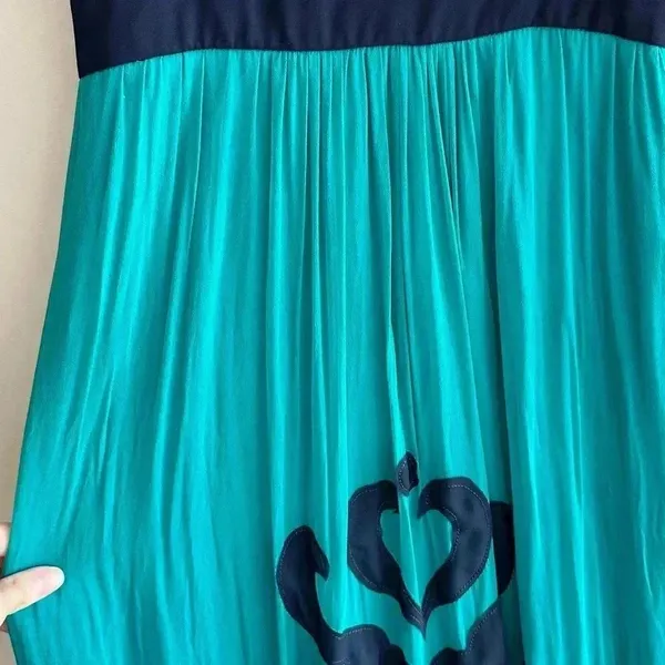 Miss Sixty Teal and Navy Blue Silk Gown Maxi Floral Dress, Size 4 - Image 15