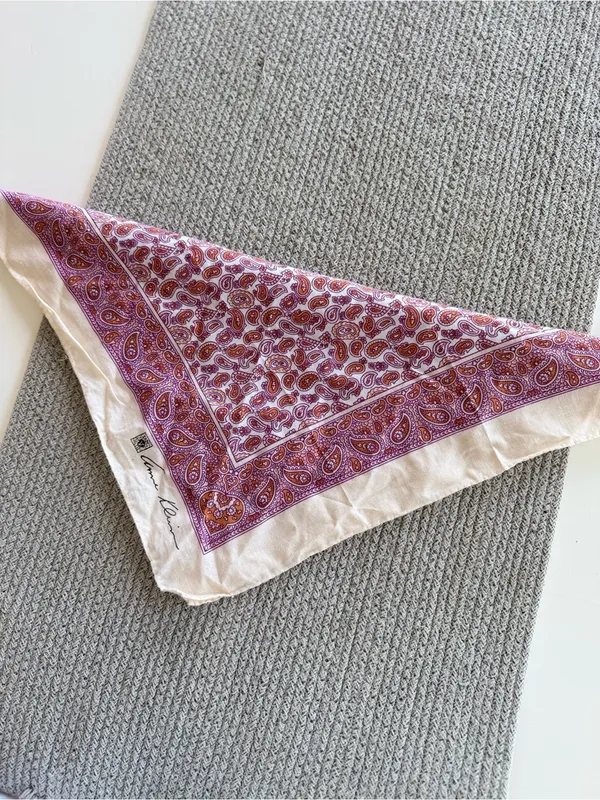 Anne Klein Pink and Orange Paisley Cotton Bandana Scarf - Image 7