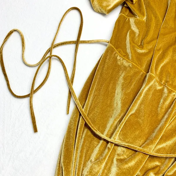 Baltic Born Velvet Wrap Maxi Dress Women Sz L Gold Flutter Sleeve Wedding Formal - Image 5