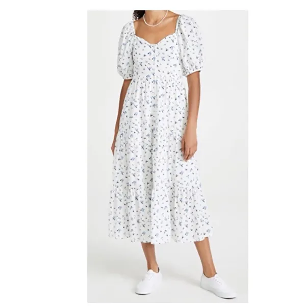 Rahi Anthropologie Ditzy Floral White Blue Cotton Midi Dress Size S‎ - Image 5