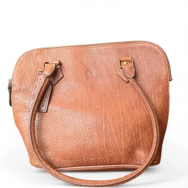 Vintage Polo Ralph Lauren Shoulder Bag Brown Pebbled Leather Triple Compartment - Image 8
