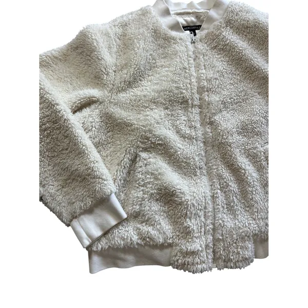 J.Crew Mercantile Fuzzy Sherpa Bomber Jacket Ivory Size Large Casual Cozy - Image 7