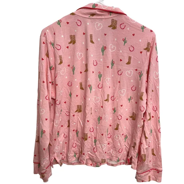 PJ Salvage Long Sleeve Pajama Set M Pink Western Cowboy Horseshoe Cowgirl Cactus - Image 3