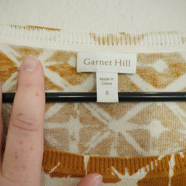 Garnet Hill Size Small Mustard Yellow Silk Cotton Shibori Print Sweater Eclectic - Image 4