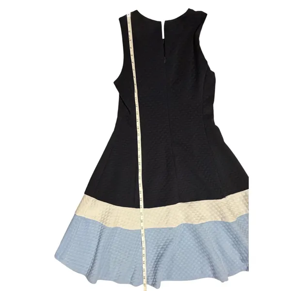 Eliza J Navy‎ Blue Colorblock Textured Honeycomb Fit & Flare Dress Size 6 - Image 9