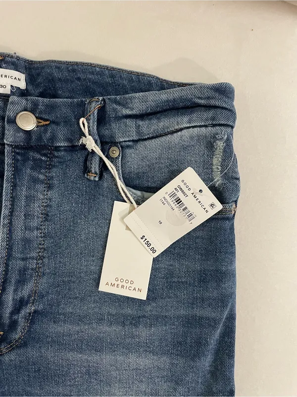 Good American Good Waist NWT High Rise Distressed Skinny Jeans Blue Size 10 - Image 6