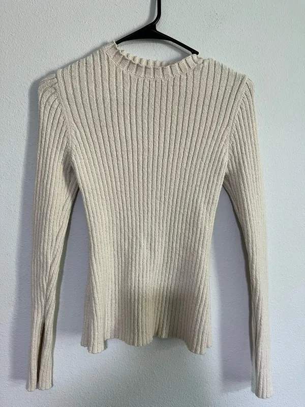 H&M Women’s Cream Ribbed Long-Sleeve Sweater - Image 3