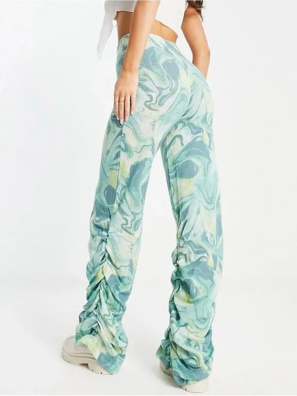 Jaded London Turquoise Swirl Knit Ruched Hem Track Pants High Rise Pants US 6 - Image 2