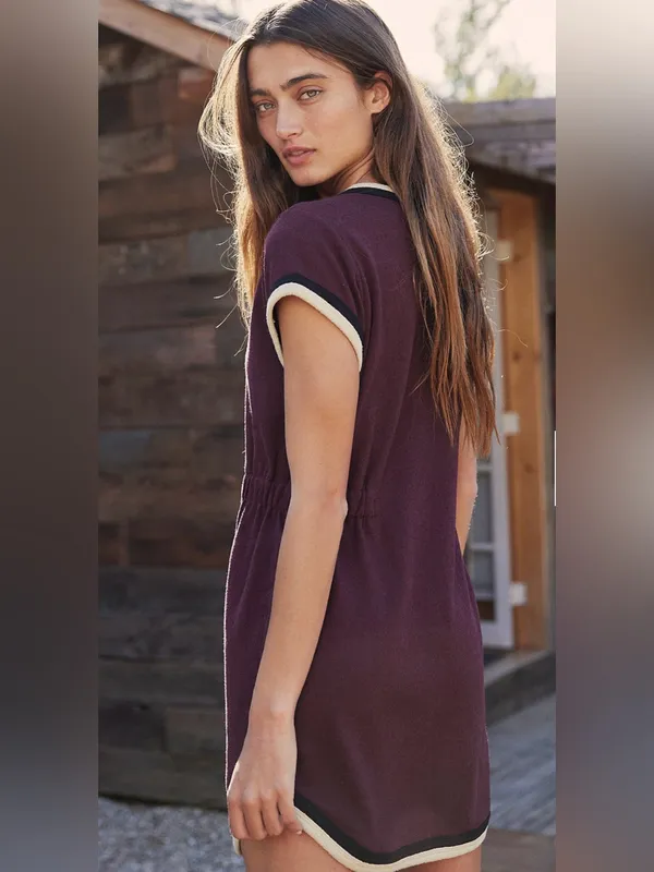 Free People Beach Retro Vibes Burgundy Mini Dress Size Medium - Image 4