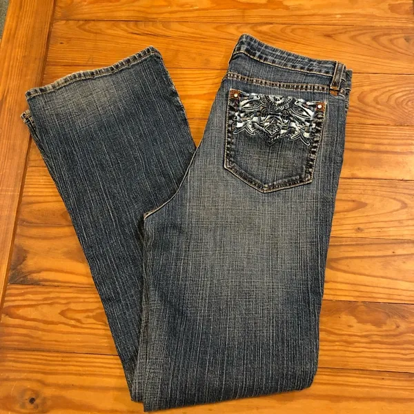 Kikit High Waist Embroidered Pocket Jeans Stretch Fit Flare 8 - Image 2