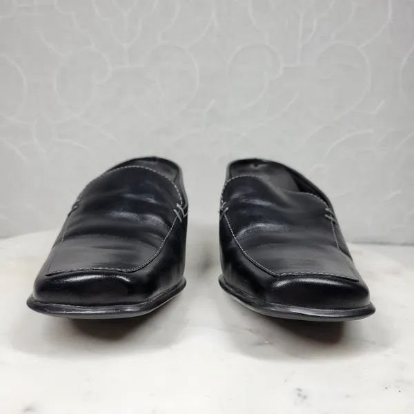 VTG Bass Artist Mules Womens 6 Black Leather Slip On Square Toe Block Heel 2003 - Image 15