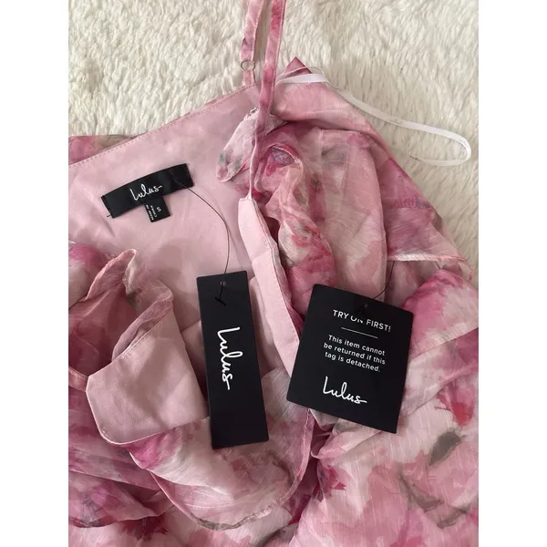 Lulus Dreamy Personality Pink Floral Ruffled Sleeveless Midi Dress Size Small - Image 5