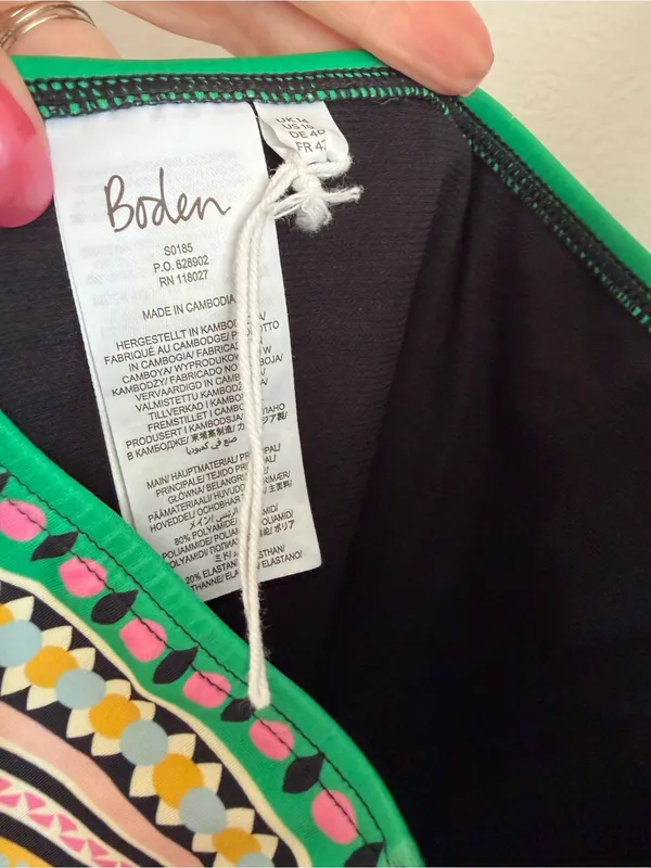 Boden Deep V-Neck One Piece Swim Suit Size 10 Floral Colorful Black Pink Green - Image 5